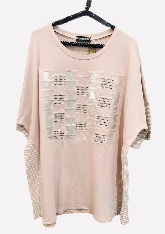 Embroidered Rhinestone Metallic print Tee