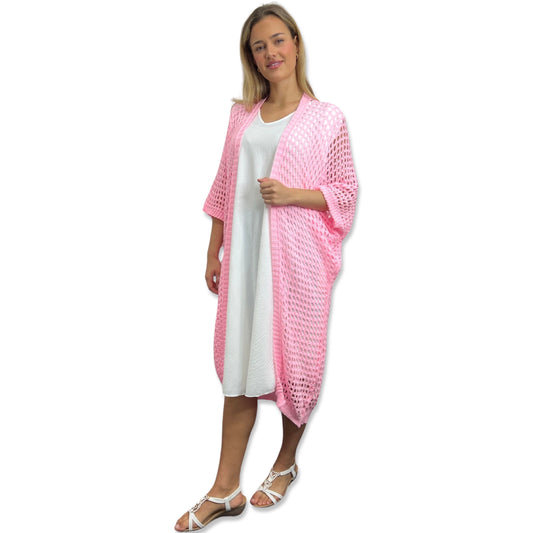 Blush Pink Open-Weave Long Cardi