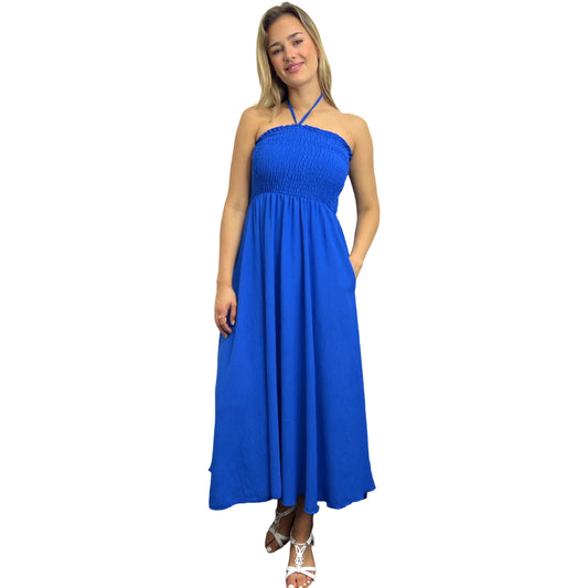 Super Stretchy Back Tie Smocked Maxi Dress (Multiple Colors)