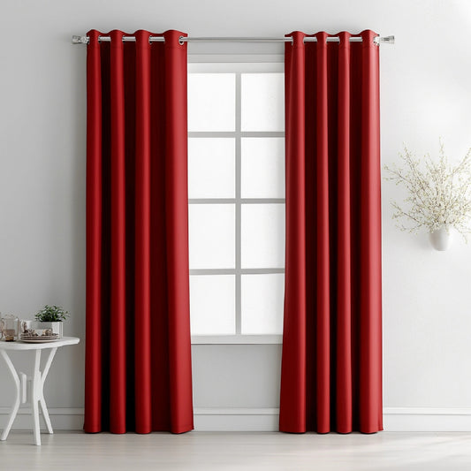 Red Blackout curtains  Eyelet Ready Made Pair & 2 Tie Backs