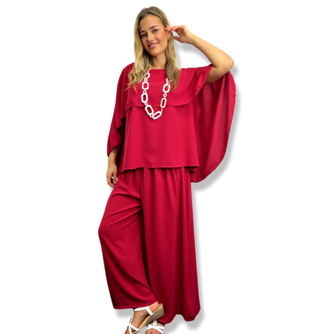 Cape Butterfly Top & Wide Leg Pants Co-ord Set Plus Size