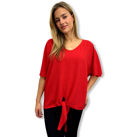 Crimson Flowy Tie-Front Top