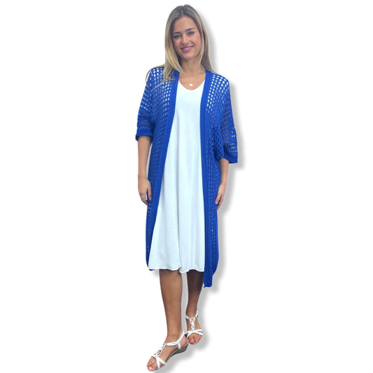 Royal Blue Mesh Knit Duster