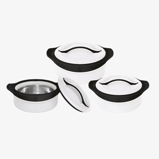 SQ Zenith 3pc Insulated Casserole Set 1L, 1.5L, 2.5L White/Black