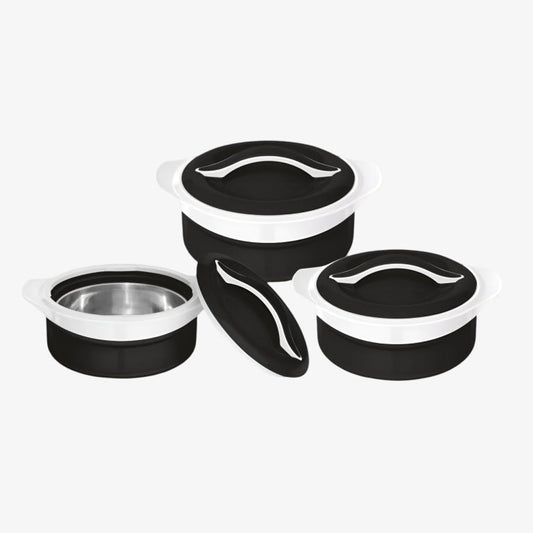 SQ Zenith 3pc Insulated Casserole Set (Black-White) – 1L, 1.5L, 2.5L