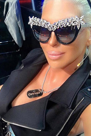 Star Diamante Retro Round Cat Eye Sunglasses