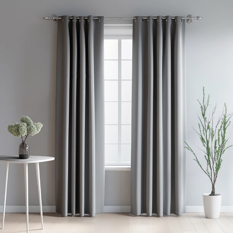 Silver Grey Blackout curtains  Eyelet Ready Made Pair & 2 Tie Backs