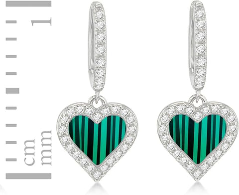 Silver Green Heart Hoop Drop Earring