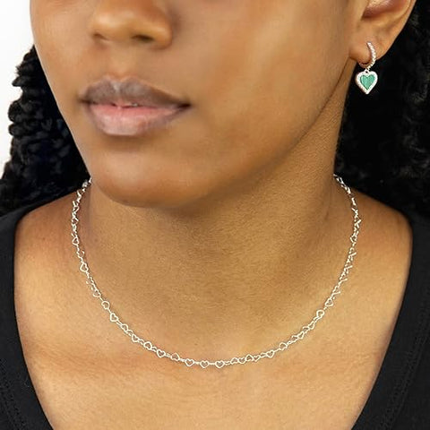 Silver Green Heart Hoop Drop Earring