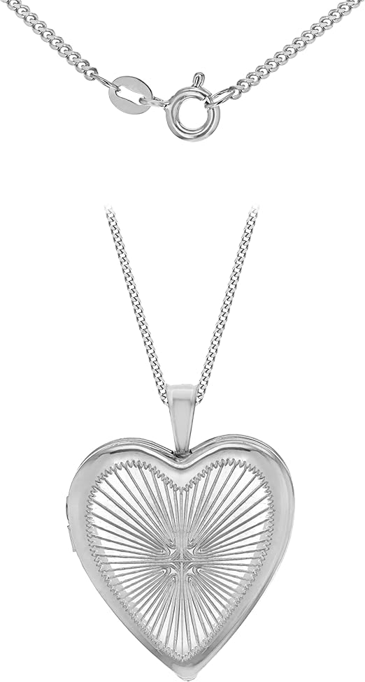Silver Plated Sunray Heart Locket Necklace