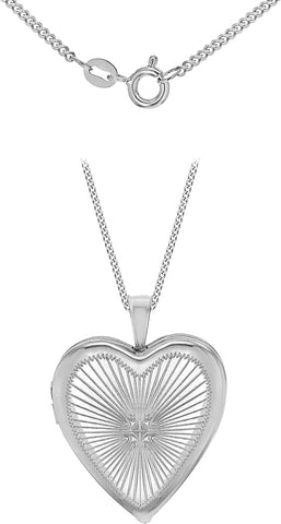 Silver Plated Sunray Heart Locket Necklace