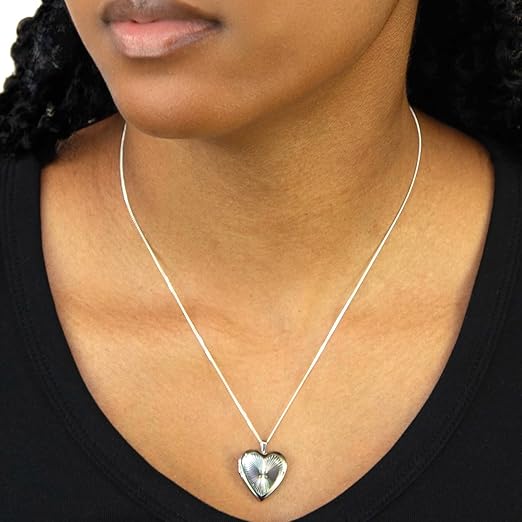 Sterling Silver Rhodium Plated Sunray Heart Necklace for women