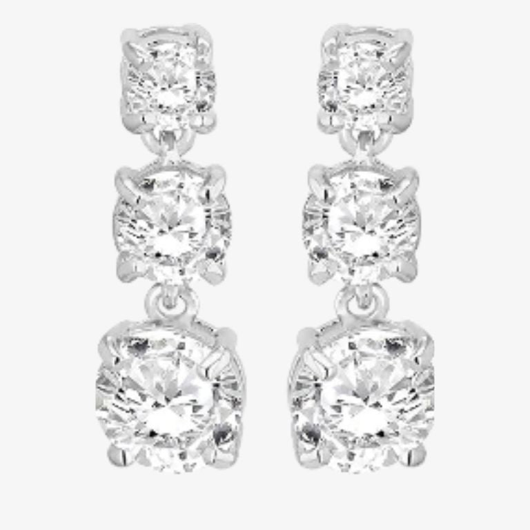 Silver Triple Cubic Zirconia Drop Earrings