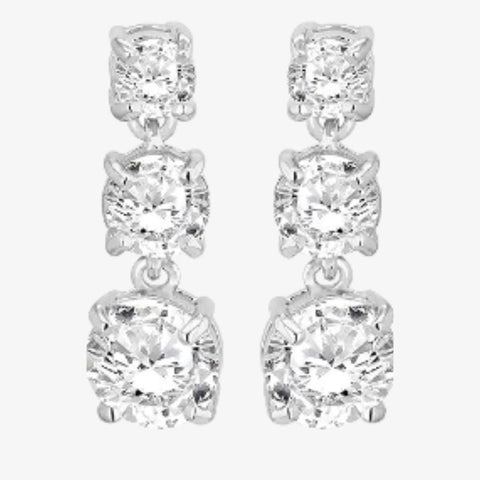 Silver Triple Cubic Zirconia Drop Earrings