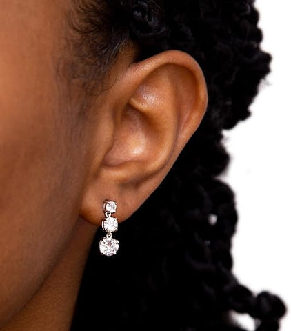 Silver Triple Cubic Zirconia Drop Earrings