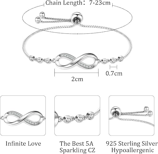 Silver White Gold Plated Infinity Bracelet
