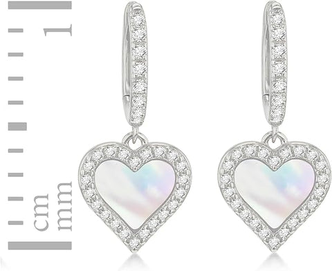 Silver White Heart Hoop Drop Earring