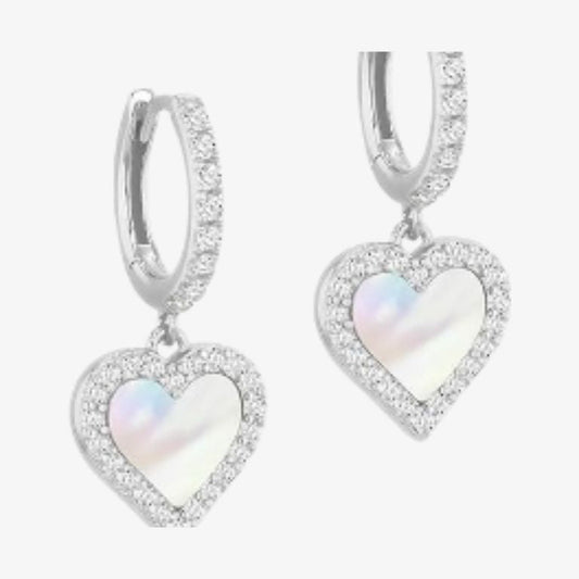 Silver White Heart Hoop Drop Earring