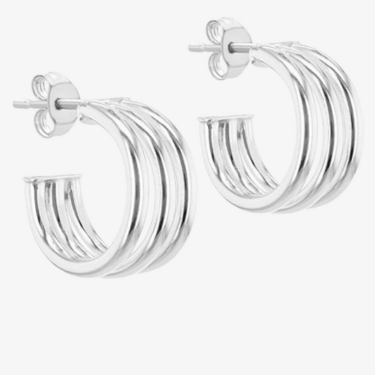 Sterling Silver Triple Half Hoop Stud Earrings
