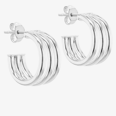 Sterling Silver Triple Half Hoop Stud Earrings
