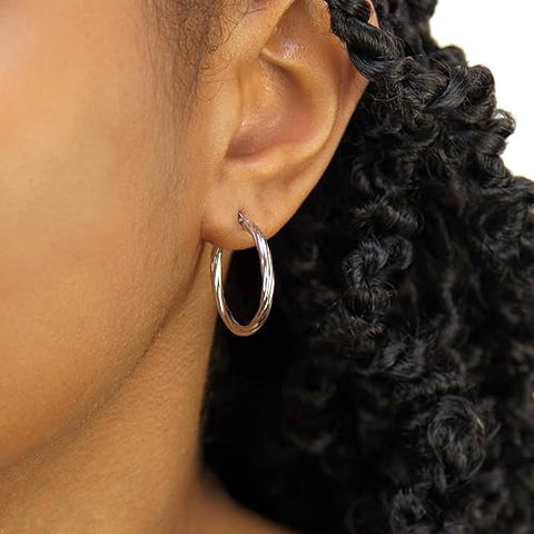 Sterling Silver Twisted Hoop Earrings