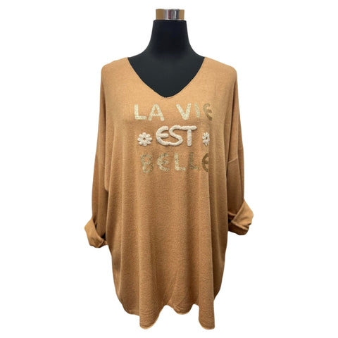 "La Vie Est Belle" V-Neck Pullover Sweater (Various Colors)