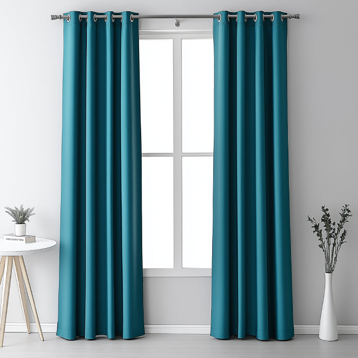 Teal Blackout curtains  Eyelet Ready Made Pair & 2 Tie Backs