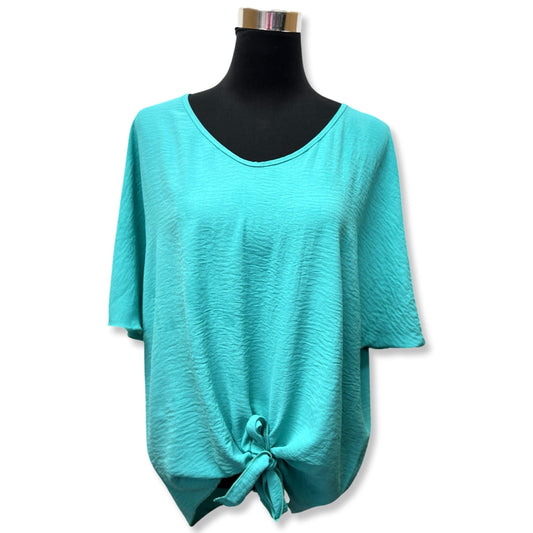 Teal Textured Tie-Front Blouse