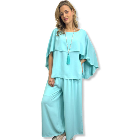 Cape Butterfly Top & Wide Leg Pants Co-ord Set Plus Size