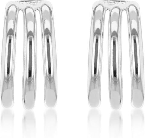 Sterling Silver Triple Half Hoop Stud Earrings
