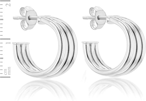 Sterling Silver Triple Half Hoop Stud Earrings