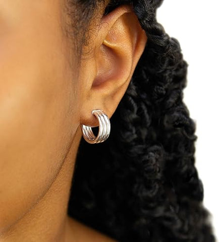 Sterling Silver Triple Half Hoop Stud Earrings