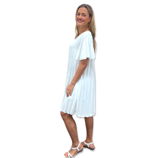 Ivory Whisper Accordion Sleeve Dress