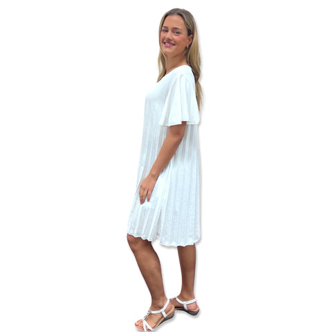 Ivory Whisper Accordion Sleeve Dress