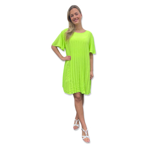 Neon Lime Ribbed Flutter Tunic