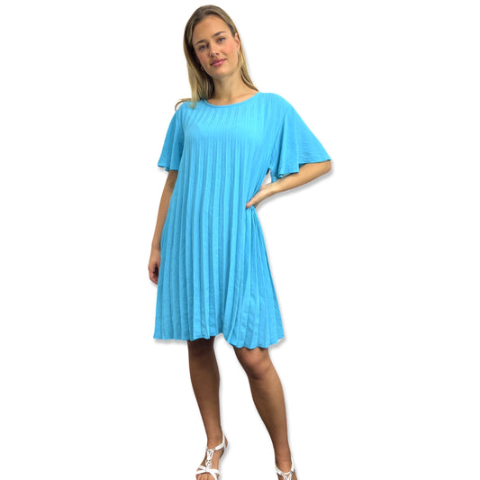 Turquoise Ripple Pleated Mini Dress