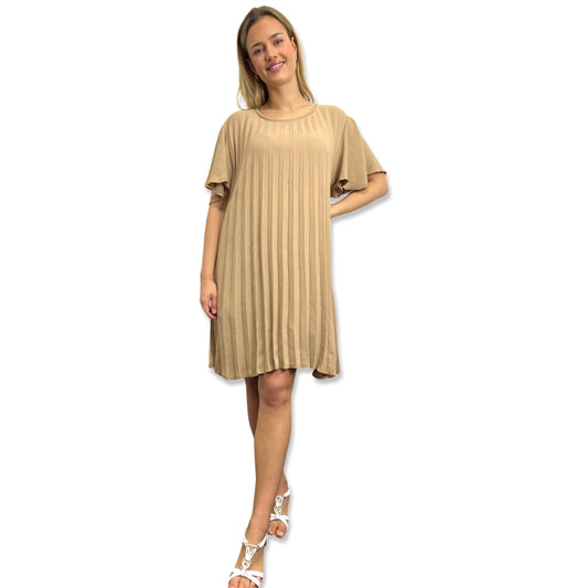 Desert Sand Vertical Pleat Dress
