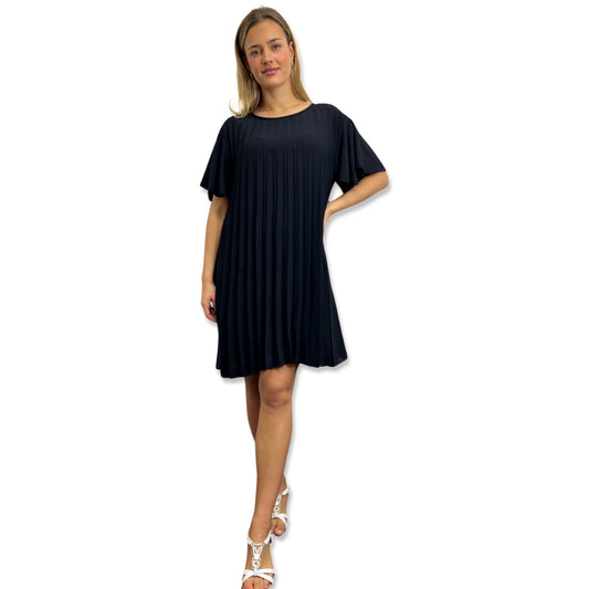 Raven Black Fine Pleat Mini Dress