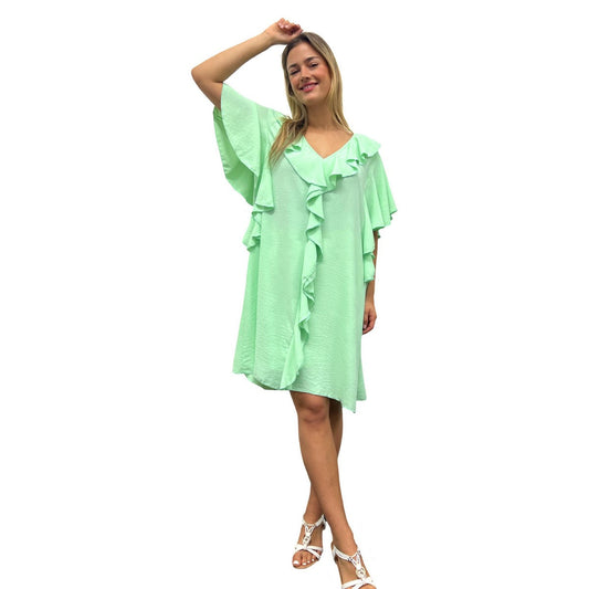 V-Neck Ruffle Midi Dress with Butterfly Sleeves & Ruffle Hem (Multiple Colors)