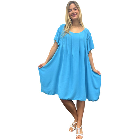 Summer Midi Dress with Hand Pinch Pleats, Flutter Sleeves & Pockets (Various Colors)