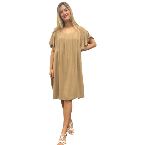 Summer Midi Dress with Hand Pinch Pleats, Flutter Sleeves & Pockets (Various Colors)