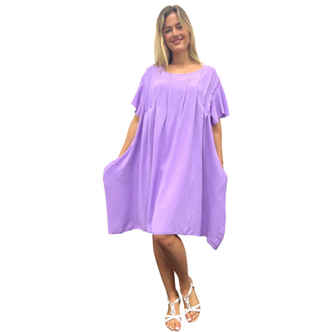 Summer Midi Dress with Hand Pinch Pleats, Flutter Sleeves & Pockets (Various Colors)