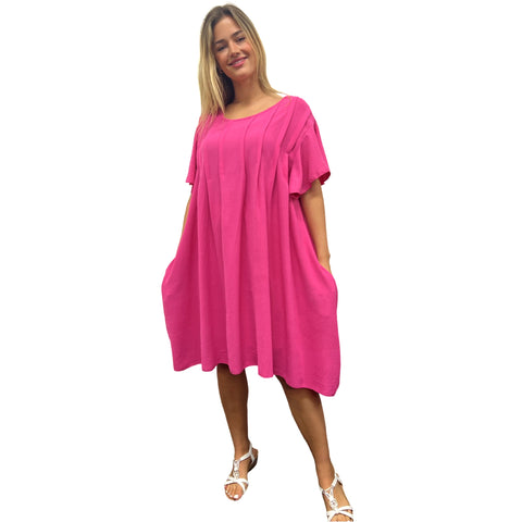 Summer Midi Dress with Hand Pinch Pleats, Flutter Sleeves & Pockets (Various Colors)