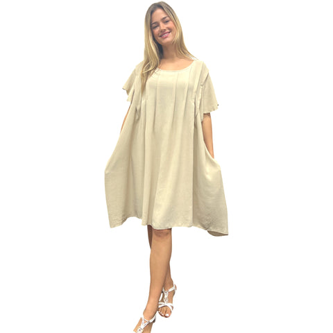 Summer Midi Dress with Hand Pinch Pleats, Flutter Sleeves & Pockets (Various Colors)