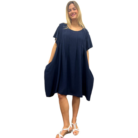 Summer Midi Dress with Hand Pinch Pleats, Flutter Sleeves & Pockets (Various Colors)