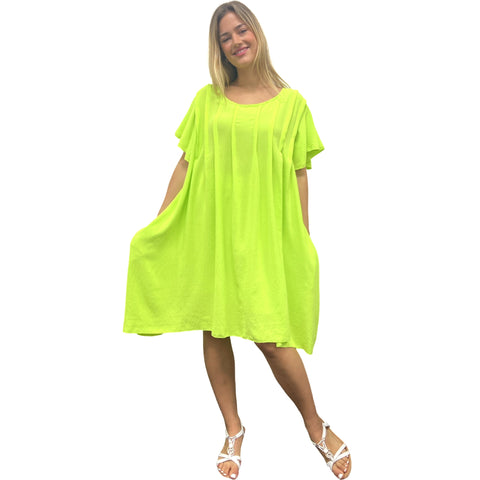 Summer Midi Dress with Hand Pinch Pleats, Flutter Sleeves & Pockets (Various Colors)