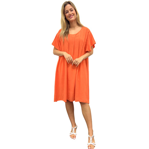 Summer Midi Dress with Hand Pinch Pleats, Flutter Sleeves & Pockets (Various Colors)