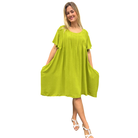 Summer Midi Dress with Hand Pinch Pleats, Flutter Sleeves & Pockets (Various Colors)