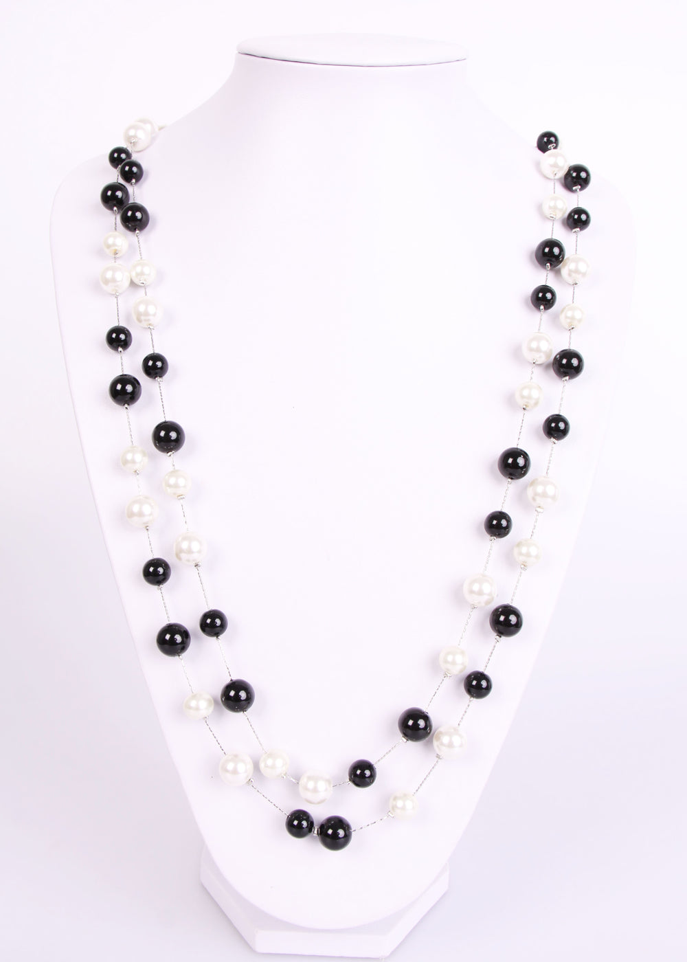 Black and White Pearl  in gold and silver chain long necklace