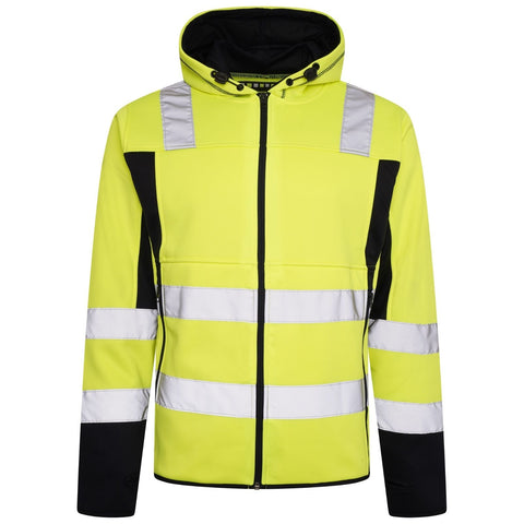 High Vis 2 Side Long Pockets Zipper Hoodie - Yellow / Navy